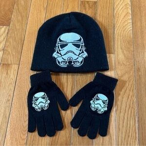 Star Wars Imperial Stormtrooper Knit Black Beanie Cap Hat Gloves One Size OSFM